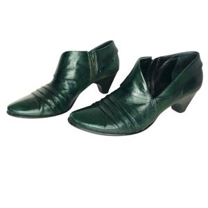 Everybody Tara Ankle Boots Green Leather Cone Heel Size Zipper Size 7